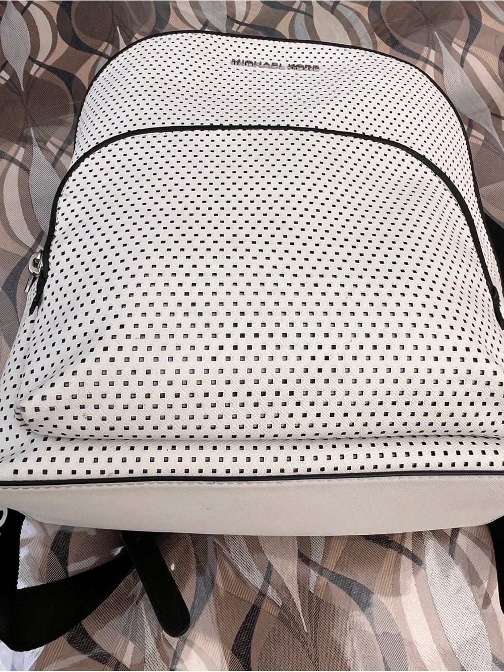 Michael Kors White Perforated Backpack with Black Trim - Picture 10 of 10